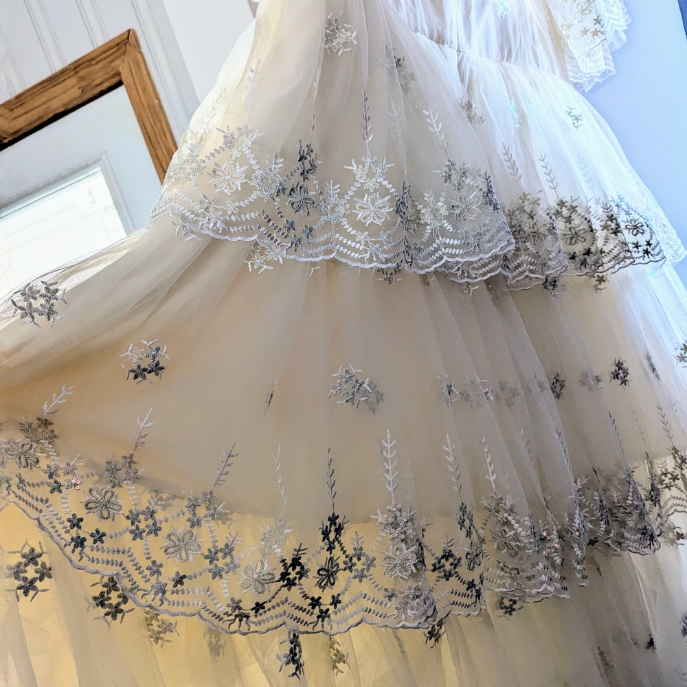 JessaKae Snowflake Dress - Elegant Cream And Silver Gown